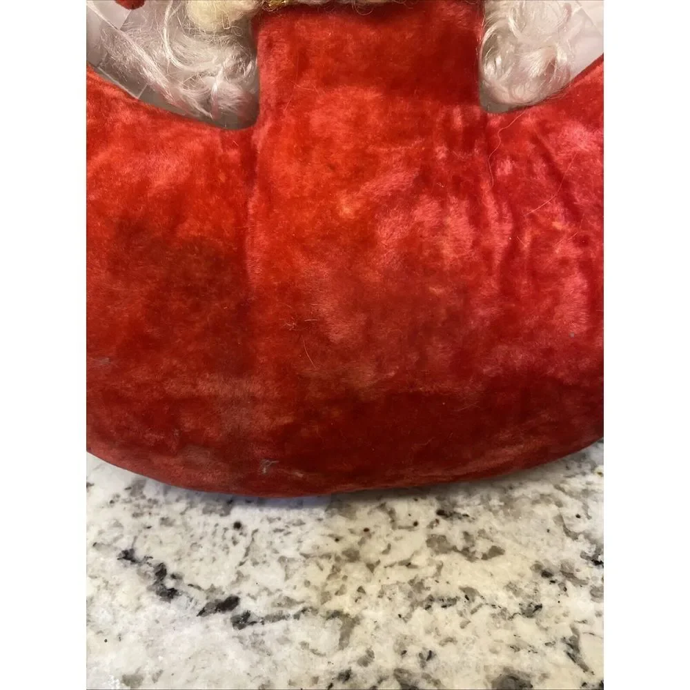 Rare Vintage Santa Claus MCM Cloth Velvet? Lace? Pillow‎ Christmas Moon Angel